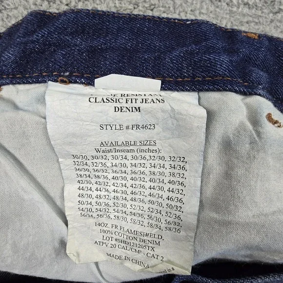 Rasco Mens 38X34 FR Flame Resistant Work Blue Jeans Dark‎ Wash - Picture 10 of 16